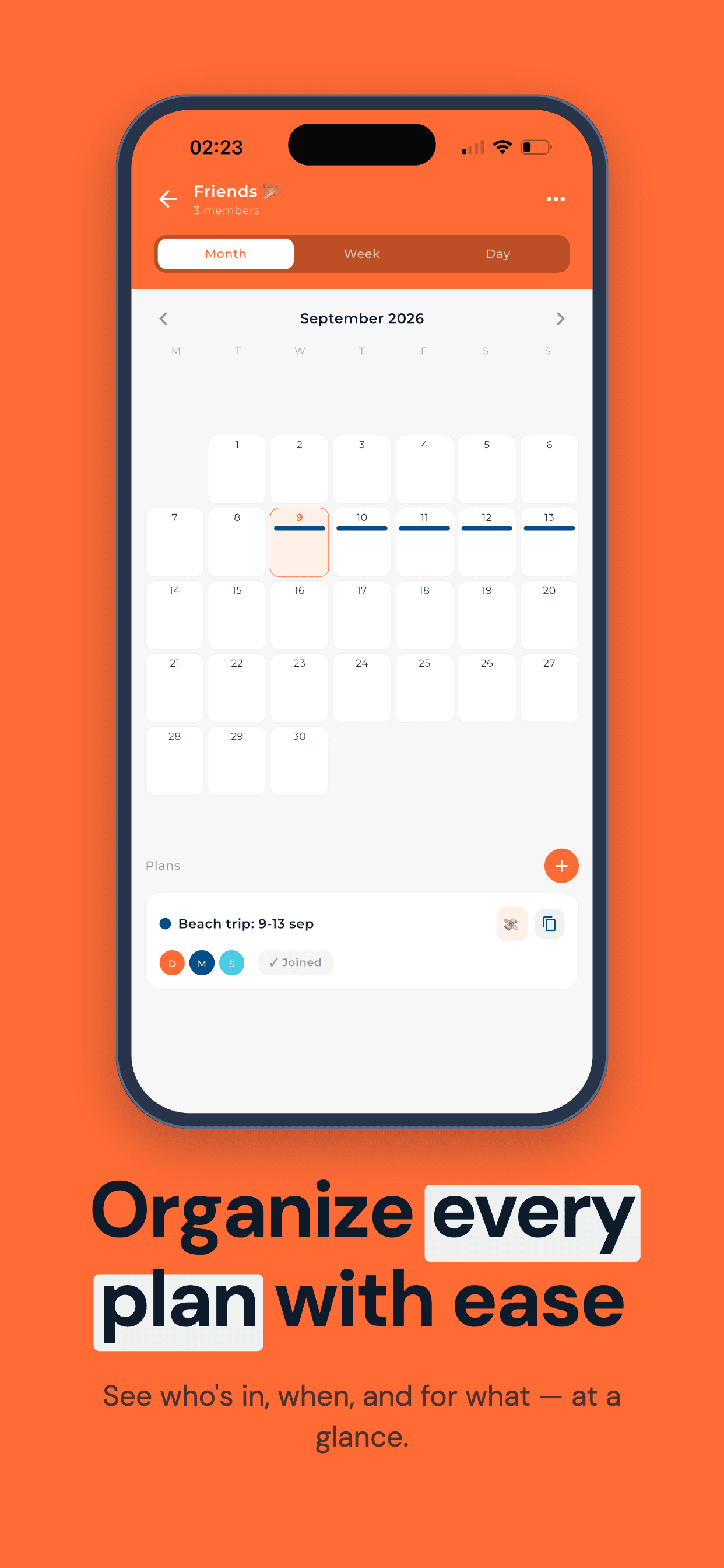 Calendario de planes en Crew Times