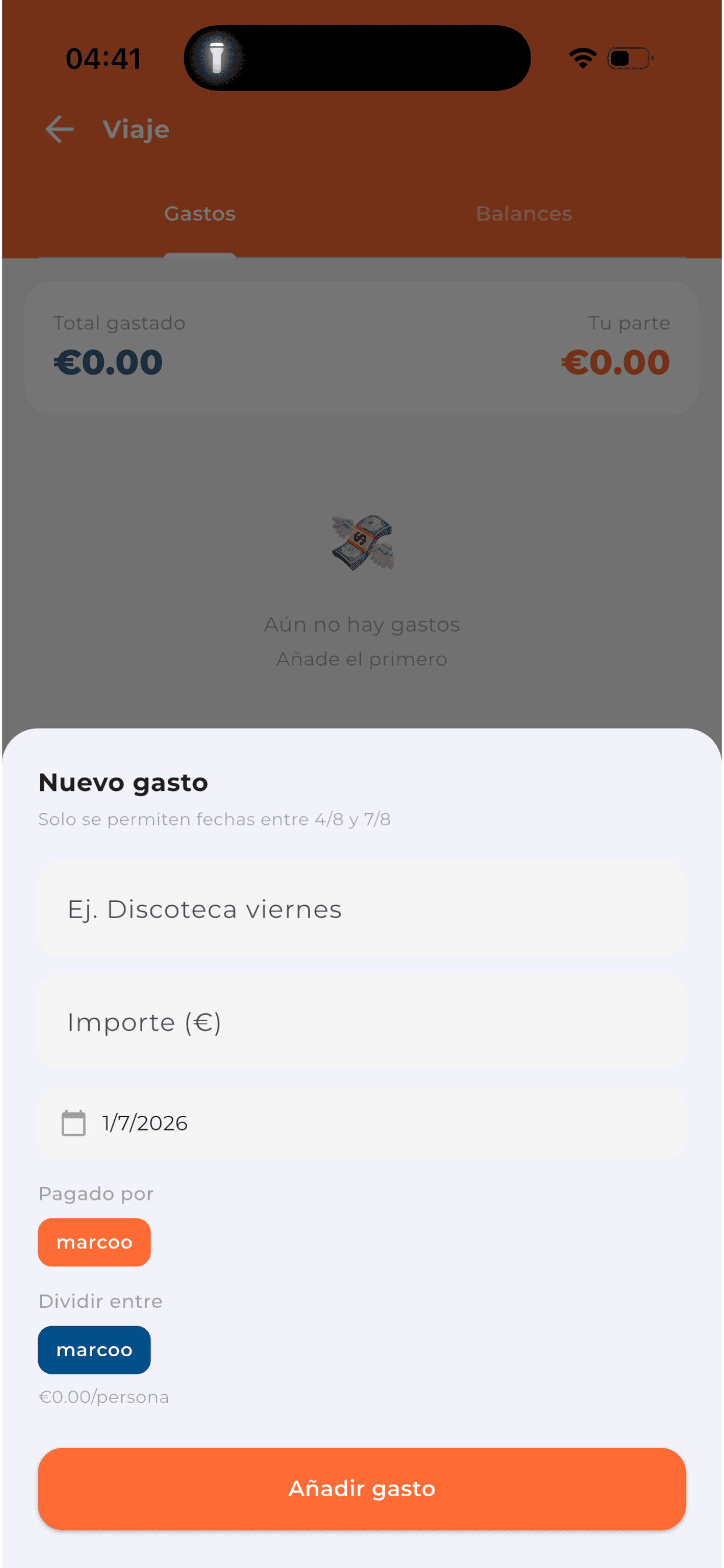 Añadir un gasto en Crew Times