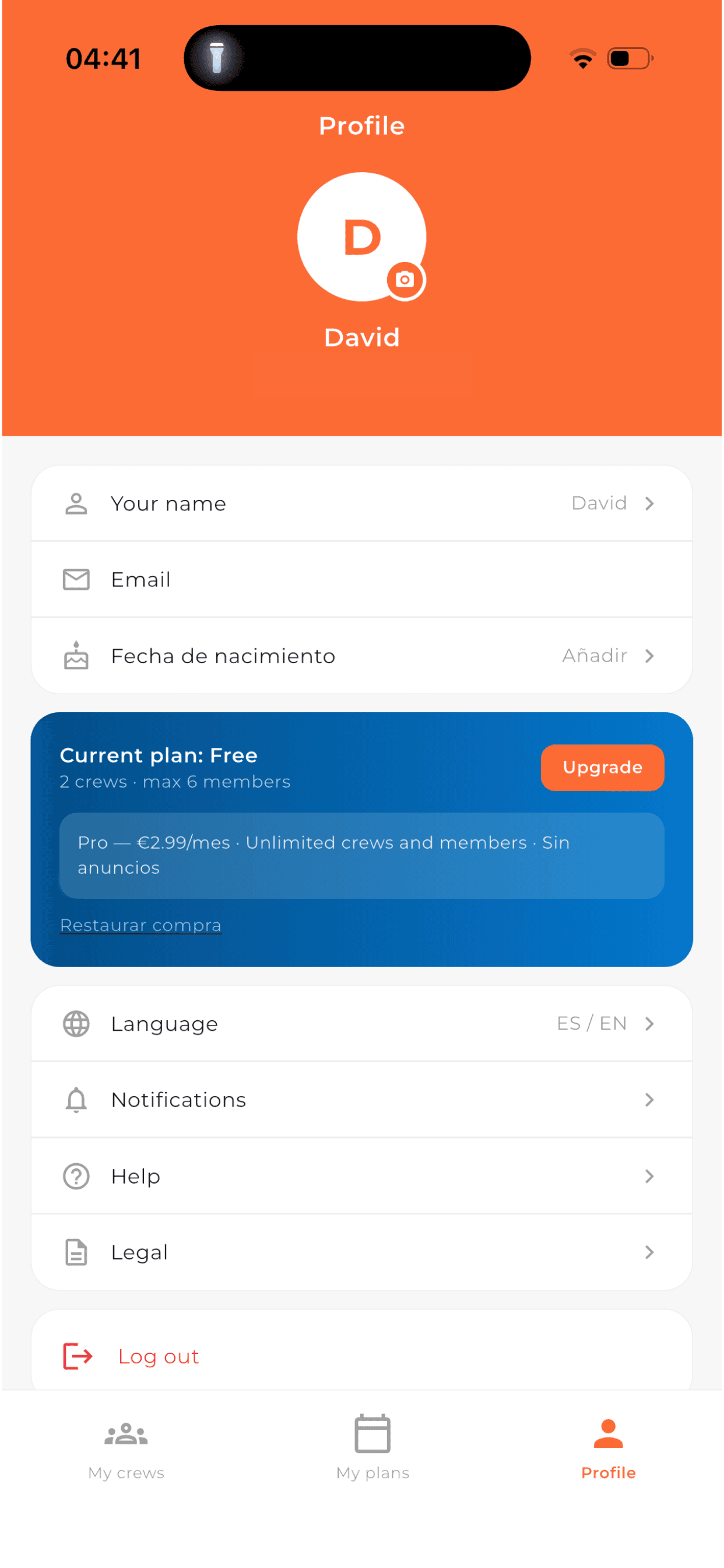 Plan Pro en el perfil de Crew Times